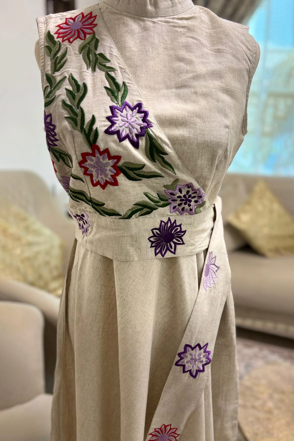 Natural Linen Long Cape Side